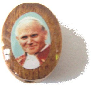 John Paul II Oval wooden medal -enamel (14x11mm -0.55x0.43")