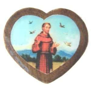 Medalla de San Francisco de madera - corazón de esmalte (18x16mm -0.7x0.6")
