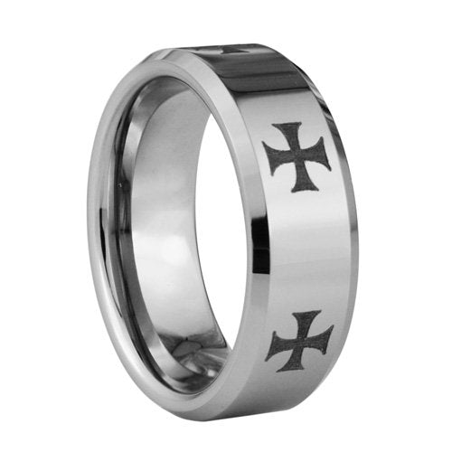 Patte style Crosses Tungsten ring - Highly polished style by Laser - 8mm wide