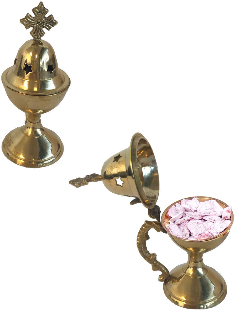 Holy Land Market Heavy Brass Incense Burner (4.8 Inches) - Small with Incense Set or kit