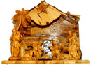 Holy Land Market Musical Olive Wood Nativity Set with Rustic Stable (Bark Roof) - Glued Alabaster Pieces