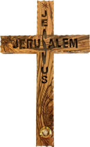 Holy Land Market Olive wood Cross made with Cut or See Through design - Great details and carvings on front - 25cm - 10 inches with Olive wood Tree Leaves and Certificate and Lord's prayer card