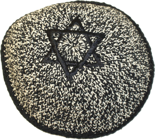 Black/White with Star of David 17cm DMC 100% Knitted Cotton Kippah Jewish - 2019 Release M1