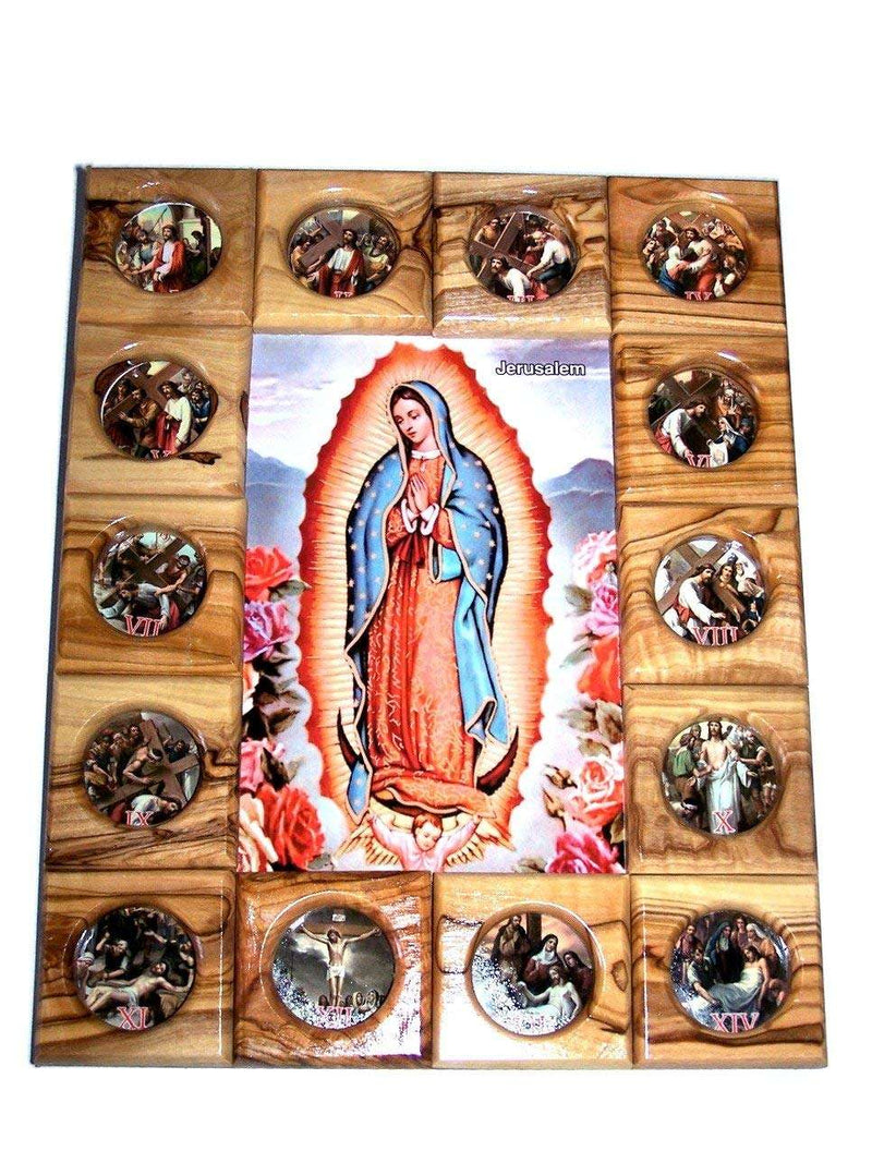 Placa de Icono de las Estaciones de la Cruz del Mercado de Tierra Santa Todo en Madera de Olivo de Belén (29 x 24 cm o 11.5 x 9.5 pulgadas)
