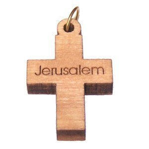 Olive wood Latin Cross Laser Pendant (3x2 cm or 1.2x0.78") Solid and Carved With Jerusalem