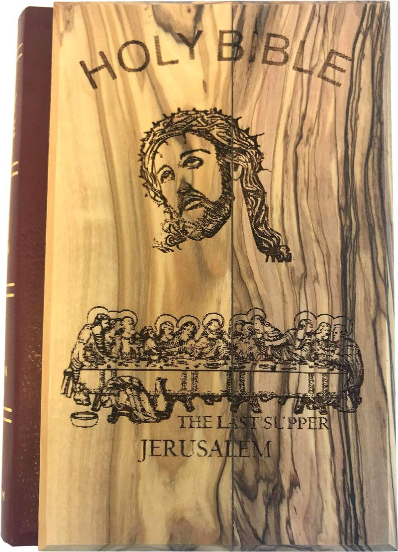 Holy Land Market Jerusalem Bible, Olive Wood Cover carved with the Last Supper/Crucifixion (English, 1094 pages)