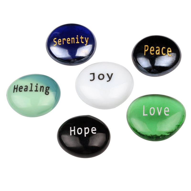 Think Positive - Peace and Focus Engraved Glass Stones Set - Model I - by Holy Land Market