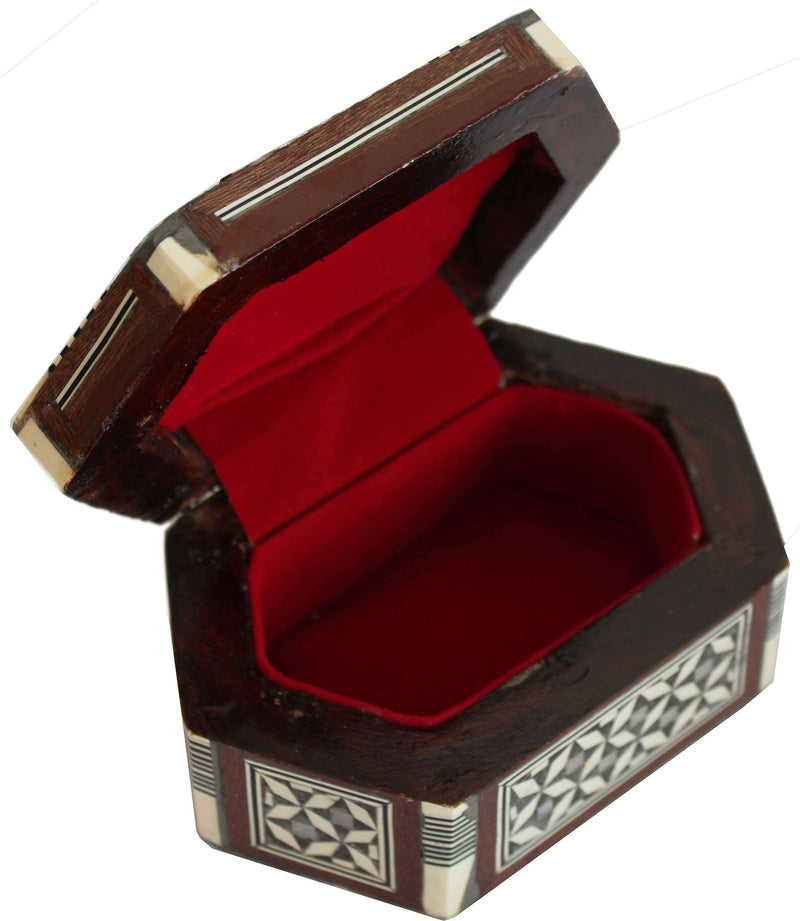Holy Land Market Vintage Antique Decorative Box - Wooden Inlaid with Mother of Pearls Decorations - Hexagonal (4.75 x 3 x 2 inches)