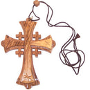 Large Grade A olive wood Jerusalem Cross necklace (4 inches - Cord can be adjusted)