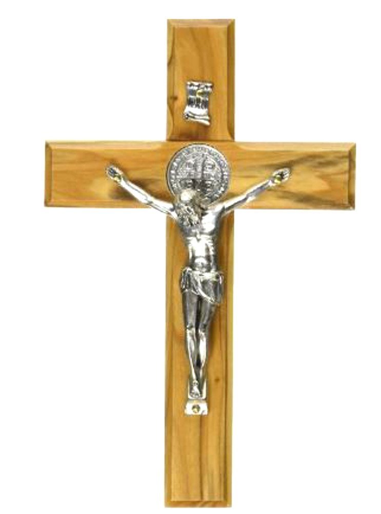 Holy Land Market Saint Benedict Wall Crucifix Handmade Silver Tone Corpus