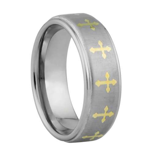 Anillo de banda estilo III con cruces - Cruces de oro de 18K altamente pulido o bañado en IP