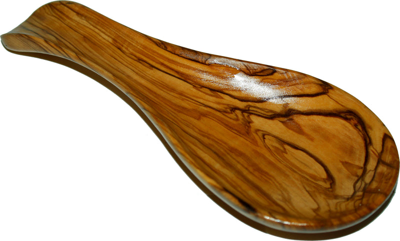 Carved by hand Olive wood cooking Spoon Rest/Ladle Holder - Large with deep Round Cup part (8.5 inches long by 3.5 inches across and 1 inch deep) - Asfour Outlet Trademark