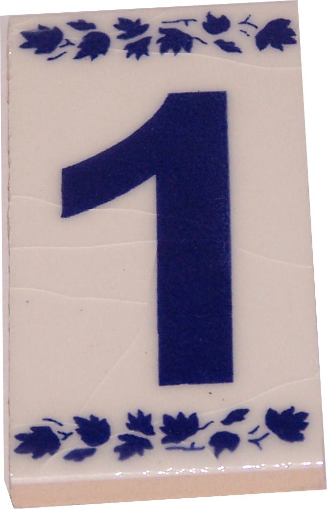 Numeral One painted tile from Jerusalem - 3x1.5 Inches - Asfour Outlet Trademark