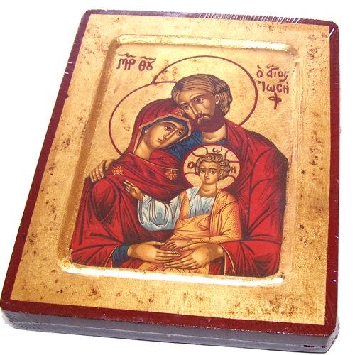 Holy Family Icon with Sheets of Gold (Lithography) - Large Size (9.4x7.2 inches)
