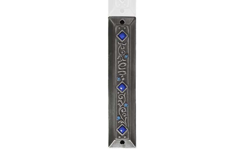 Holy Land Market Pewter with Blue Stones Jeweled Mezuzah (3.5 Inches with Scroll)