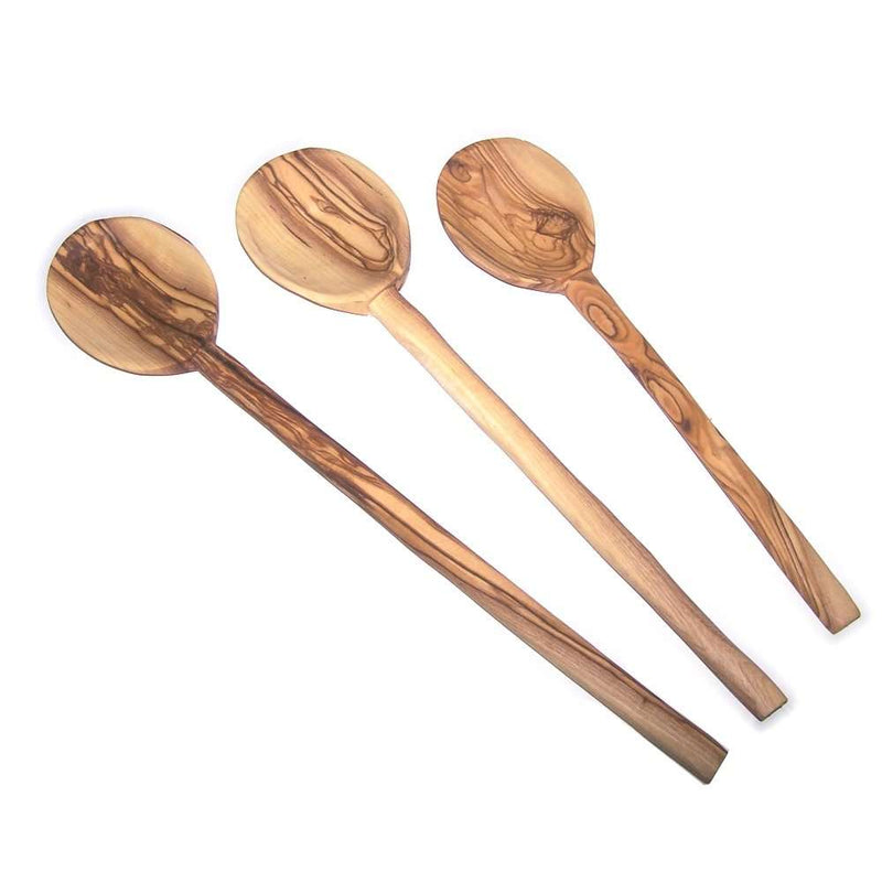 Juego de cucharas de cocina de madera de olivo hechas a mano - juego de tres tamaños (10, 12 y 13 pulgadas) - Marca registrada de Asfour Outlet
