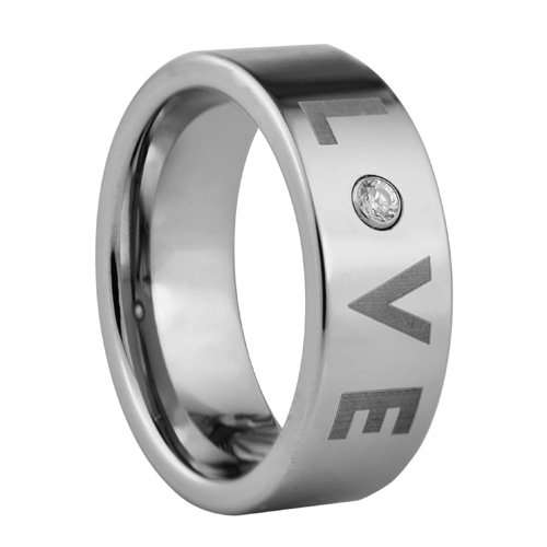 Anillo de tungsteno romántico - Amor con piedra de circonio cúbico CZ - 8mm de ancho