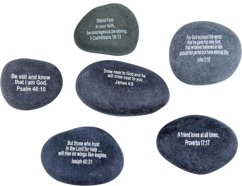 Holy Land Market Engraved Inspirational Black Stones - Model II - (6 Biblical Verses - Large 2-3 Inches) from The Holy Land