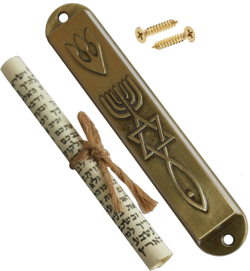 Bronze Messianic Seal Mezuzah case with Messianic Seal - Heavy and Large 9 cm or 3.5 inches ( Raised Style )