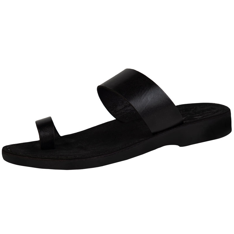 Holy Land Market Unisex Adults/Children Genuine Leather Biblical Sandals/Flip Flops/Slides/Slippers (Jesus - Yashua) Black Suede Finger Style
