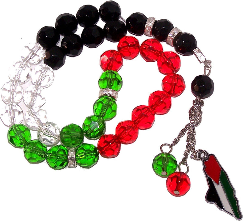 Palestine Flag heavy plastic  beads with Flag as shown - Masbaha with Flag ( 12 Inches )