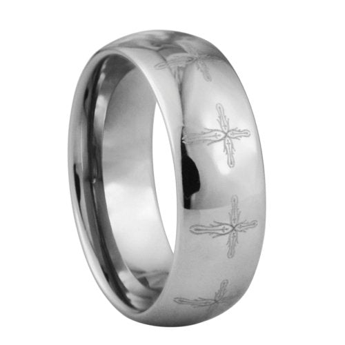 Crosses Tungsten ring - Highly polished style by Laser - 8mm wide