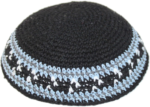 Kippah de Algodón 100% Tejido DMC Negro/Celeste de 17cm Yarmulke de la Torá