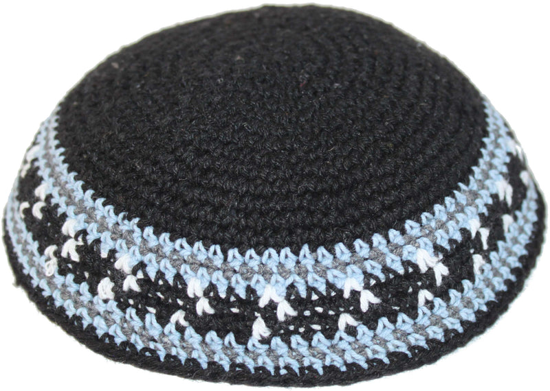 Kippah de Algodón 100% Tejido DMC Negro/Celeste de 17cm Yarmulke de la Torá