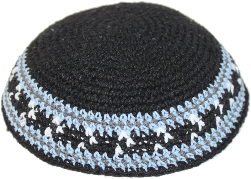 Holy Land Market Black/Sky Blue 17cm DMC 100% Knitted Cotton Kippah Torah Yarmulke Skullcap