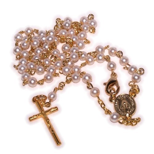 Holy Land Market Mini-Pearl Rosary - Very Delicate and Strong Made with Gold Plated Alpaka SIL.