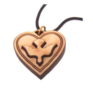 Heart shaped Dove 2-Layers Olive wood Laser Necklace (Pendant is : 3 cm or 1....