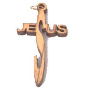 Olive wood JESUS Cross Laser Pendant (5.3x3 cm or 2.1x1.2")