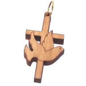 Cruz de paloma del Espíritu Santo de madera de olivo con láser (3.7x2 cm o 1.45x0.78")