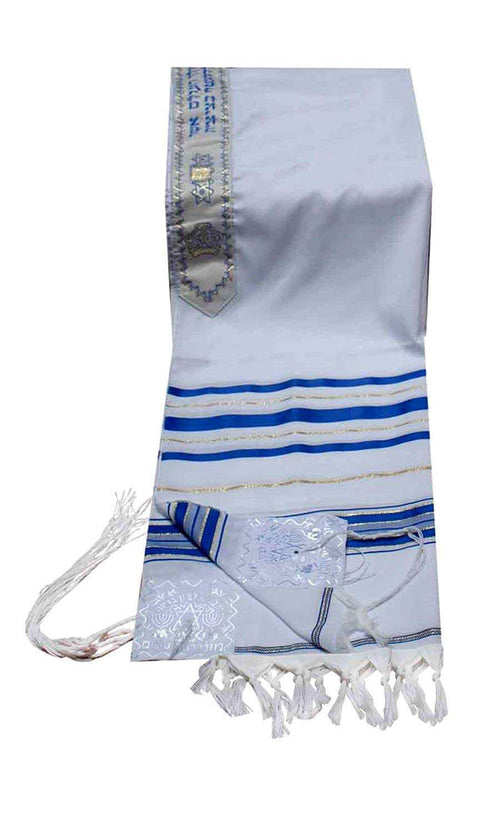 Talitnia Tallit Acrílico (Lana Imitación) Chal de Oración Rayas Azules y Doradas en Tamaño 47" de Largo y 68" de Ancho