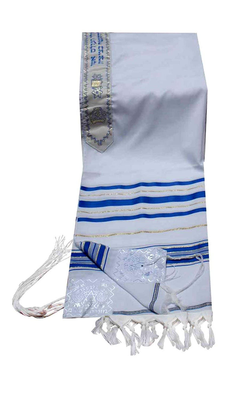 Talitnia Acrylic Tallit (Imitation Wool) Prayer Shawl Blue and Gold Stripes in Size 47" Long and 68" Wide