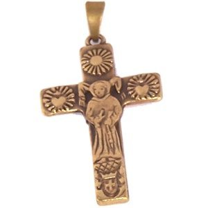 Saint Anthony of Padua Antique gold tone Cross with famous St. Anthony`s brief inscription (4 cm or 1.6 inches) - Pendant