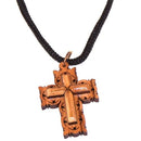 Hand carved by saw Olive wood pendant with necklace