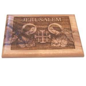 Imán de la Cruz de Jerusalén - Ángeles - Madera de olivo (6x4 cm o 2.4x1.6")
