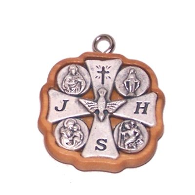 4 Icons Olive wood with Embedded pewter Cross (2.5cm - 1 inch) - 5mm thick