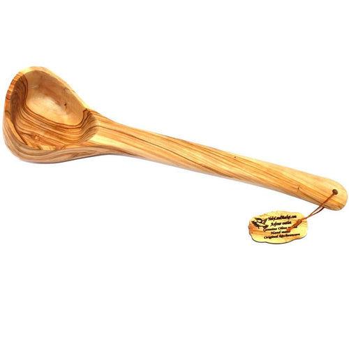 Cucharón de sopa de madera de olivo hecho a mano - Grande (longitud 14 pulgadas) - Marca registrada Asfour Outlet