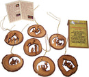 Holy Land Market Complete 7-Piece Olive Wood Bark Ornament Set - Inspirational Natural Wooden Christmas Decorations, Hand Carved in Bethlehem - Unique Christmas Ornaments & Decor Nativity Story Set