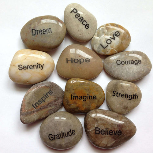 Piedras Inspiradoras Grabadas (Set de 25 palabras diferentes)