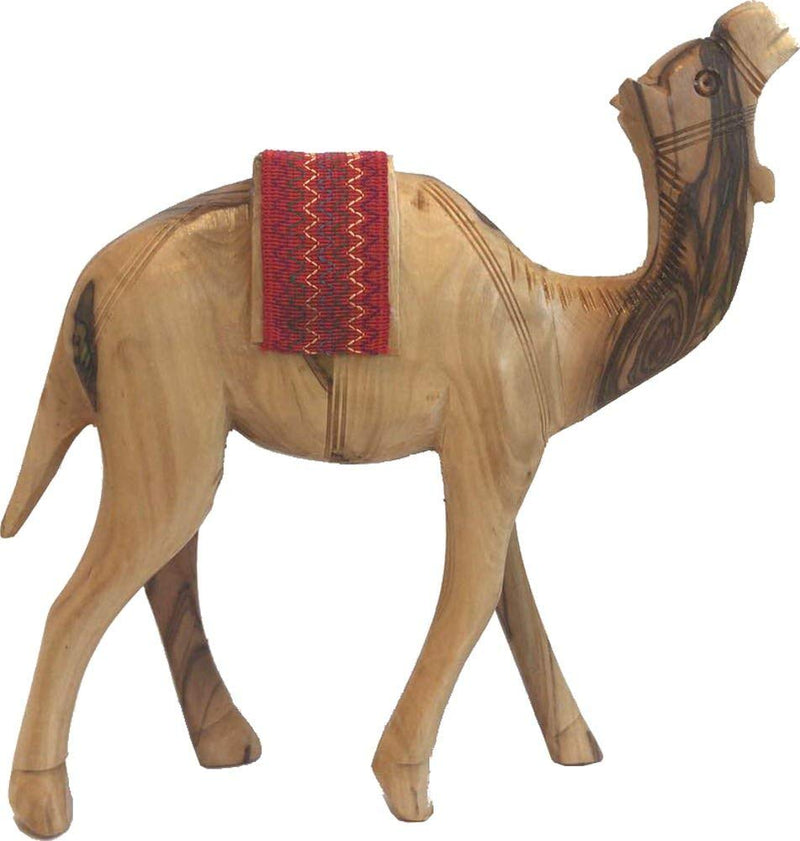 Holy Land Market Olive Wood Camel With Red Saddle on back (11 Inches Dia. and 8 Inches high)
