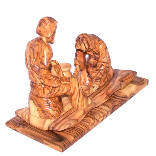 Washing of The Feet Statue Holy Thursday Washing - Olive Wood (23 cm or 9.1 inches)