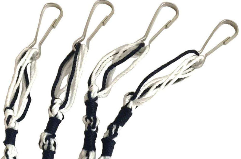 Pantalones/Jeans Tzitzits (Juego de Cuatro) blancos con hilo azul - Borlas con ganchos colgantes (con hilo azul del Mesías más largo)