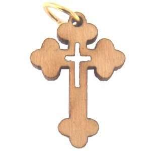 Cruz oriental de madera de olivo con láser (6 cm o 2.36" de largo)