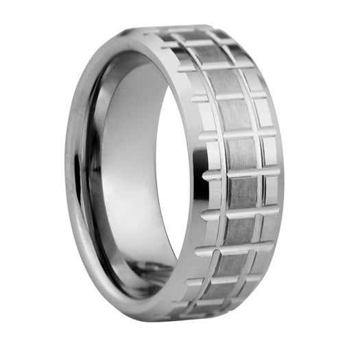 Carved Tungsten ring - two tones- 8mm wide