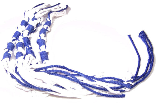 Tzitzits (Juego de Cuatro) Blanco con Hilo Azul - Borlas (con Hilo del Mesías Azul Más Largo) (Azul Real)