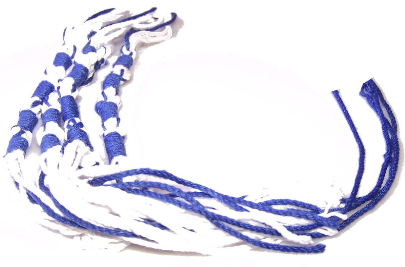 Tzitzits (Set of Four) White with Blue Thread - Tassels ( with Longer Blue Messiah Thread ) (Royal Blue)