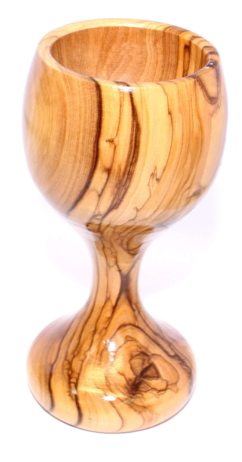 Copa de vino de comunión grande - Cáliz de madera de olivo (6 pulgadas de grande) - Marca registrada Asfour Outlet